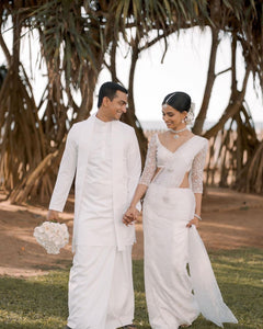 Mitali Custom Thread & Pearl Bridal Saree | Dove White