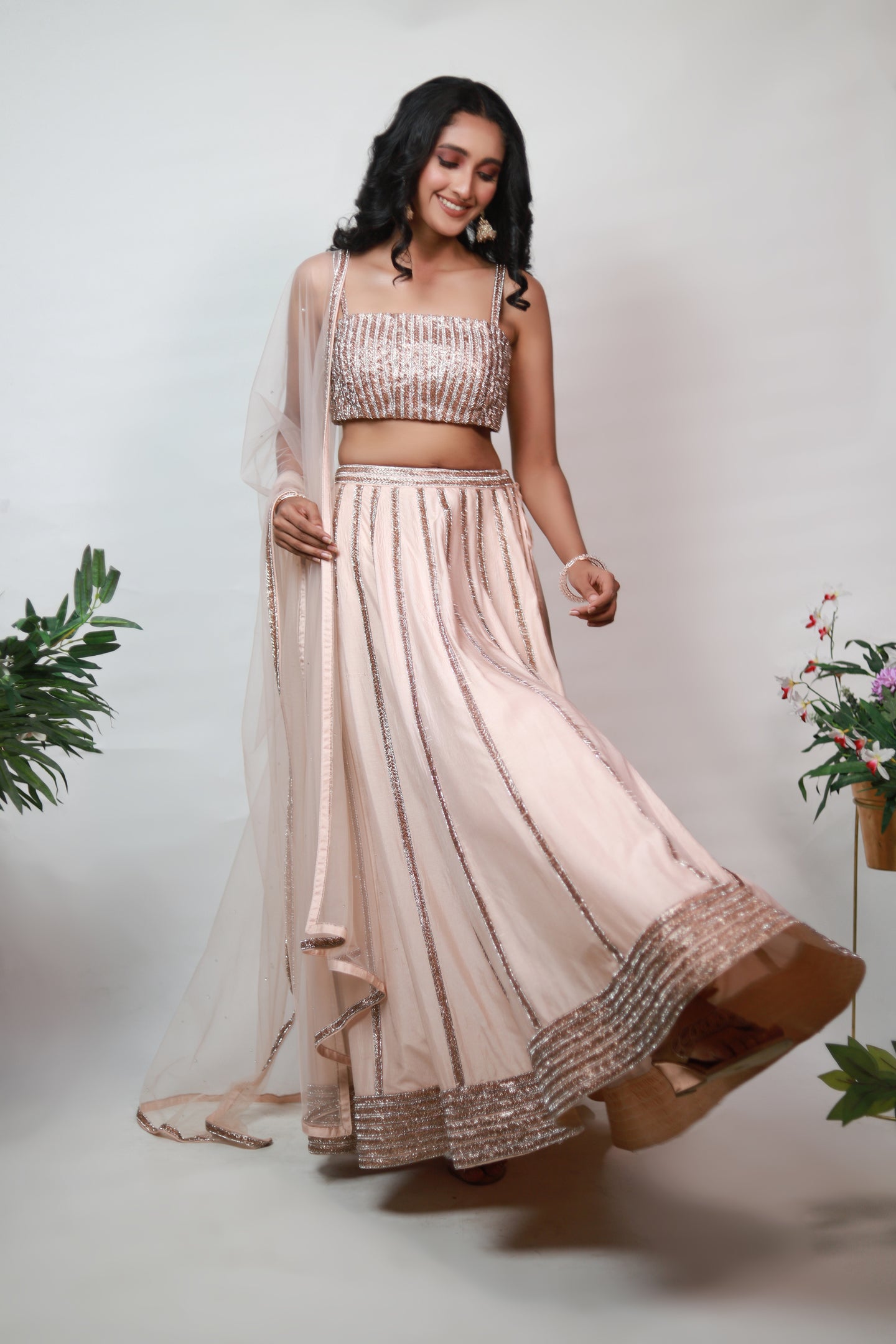 Aurora Lace Embroidery Lehenga | Rose Gold