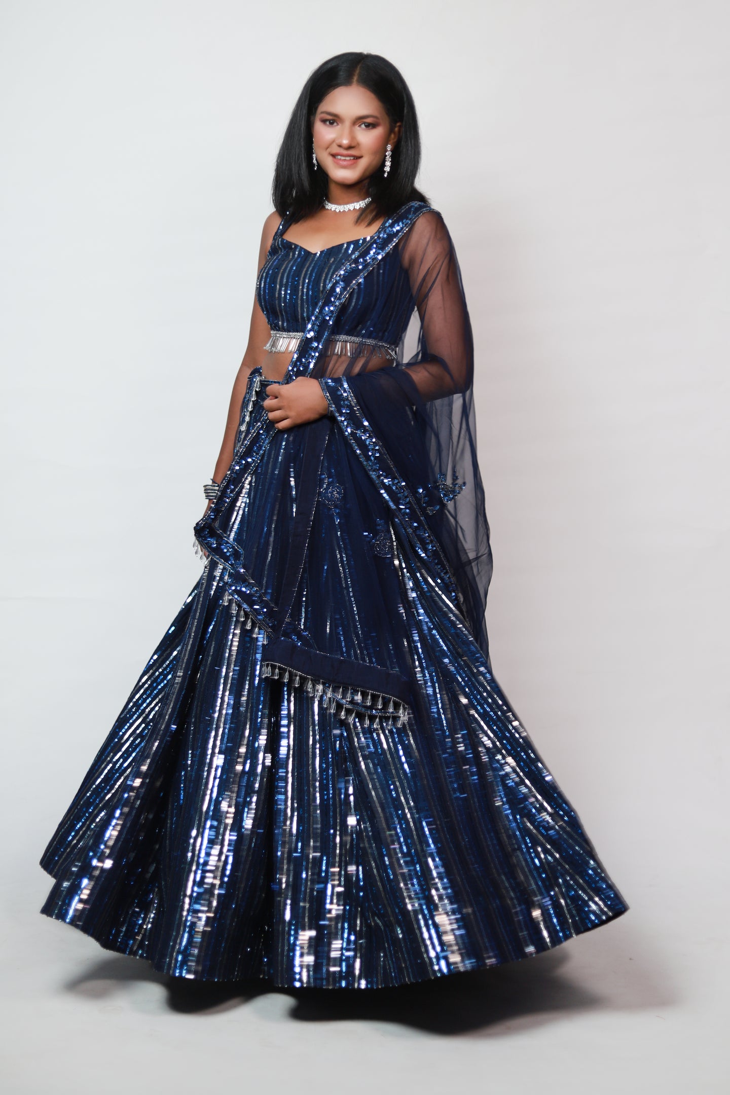 Clara Sequins Lehenga | Navy Blue