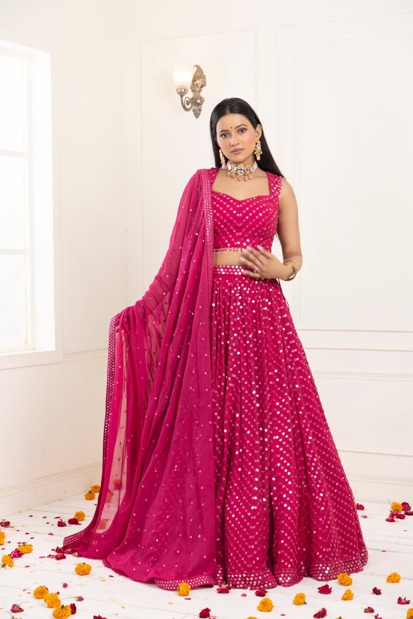 Machine Party Wear Pink And White Satin Lehenga Choli at Rs 1000 in Surat