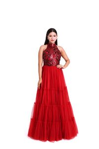 Gigi Sequin Tulle Gown | Red