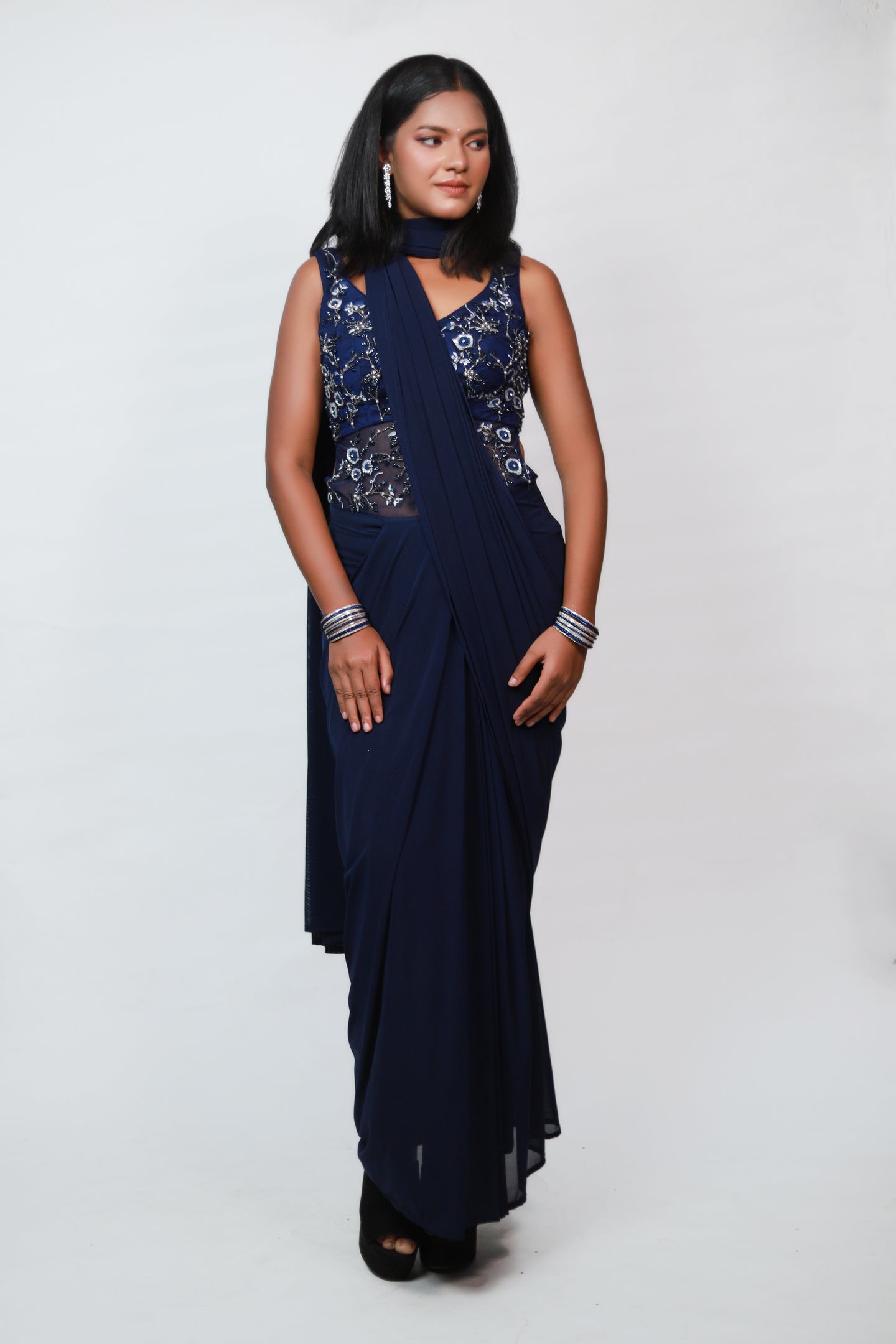 Luna Drape Saree | Navy Blue