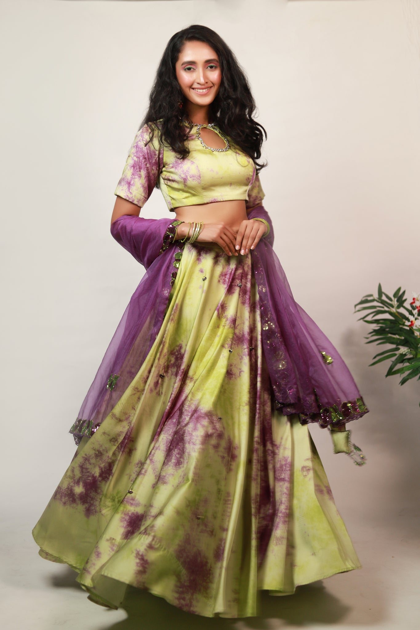 Purple Color Tie Dye Organza Bridesmaid Lehenga SC026 – Mohi fashion