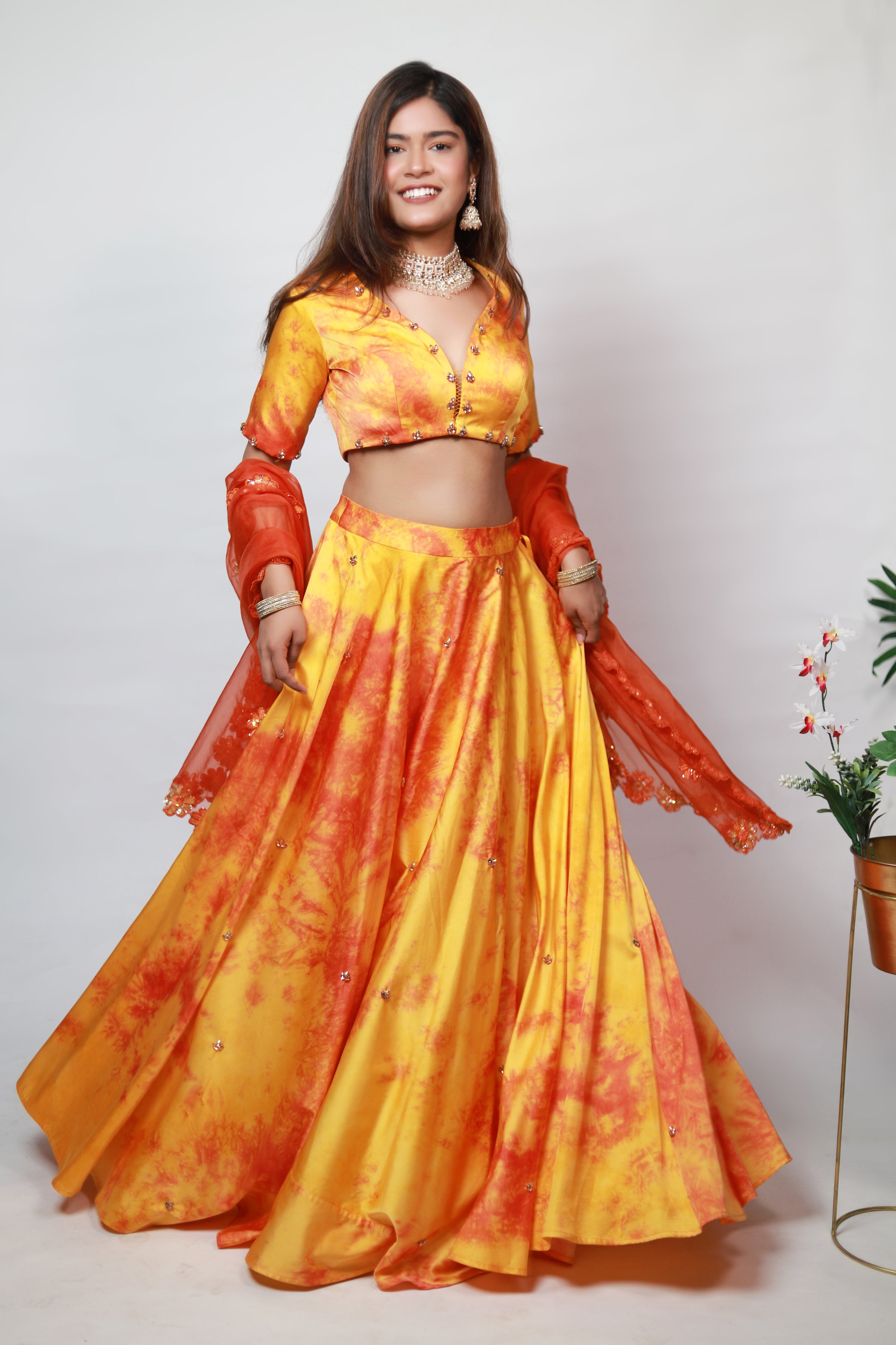 Shibori Marble Dyed Lehenga With Raw Silk Hand Embroidered Blouse in Custom  Colors - Etsy