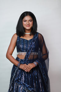 Clara Sequins Lehenga | Navy Blue