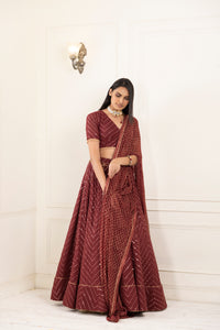 Merlot Backless Lehenga Set | Maroon