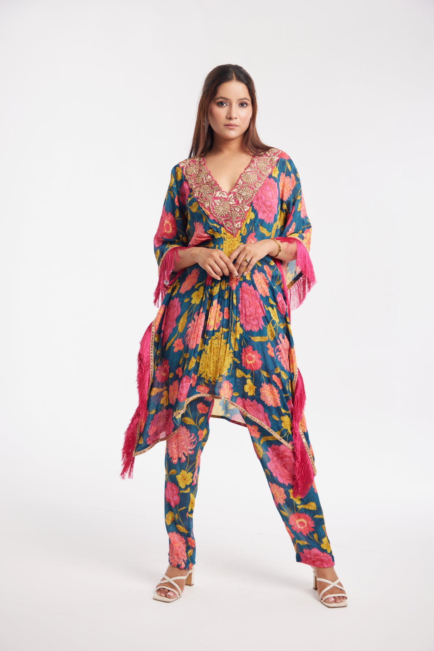 Lilah Kaftan | Printed Floral | Dabka Work