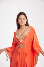 Load image into Gallery viewer, Yasmin Kaftan | Burnt Orange | Dabka Work
