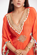 Load image into Gallery viewer, Yasmin Kaftan | Burnt Orange | Dabka Work
